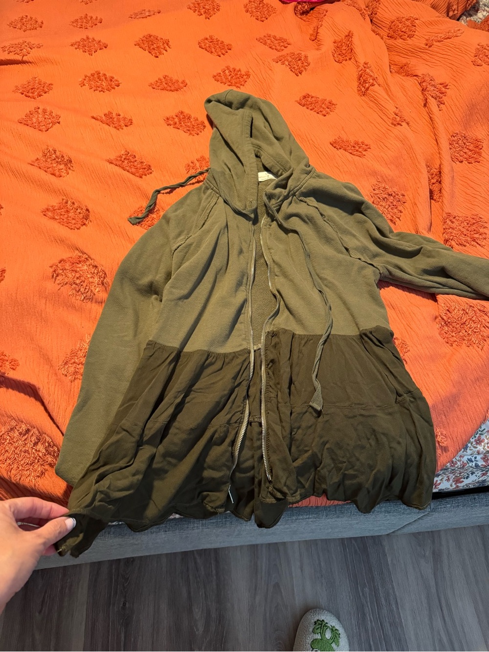 Womens Olive Two-Tone Hooded Jacket
